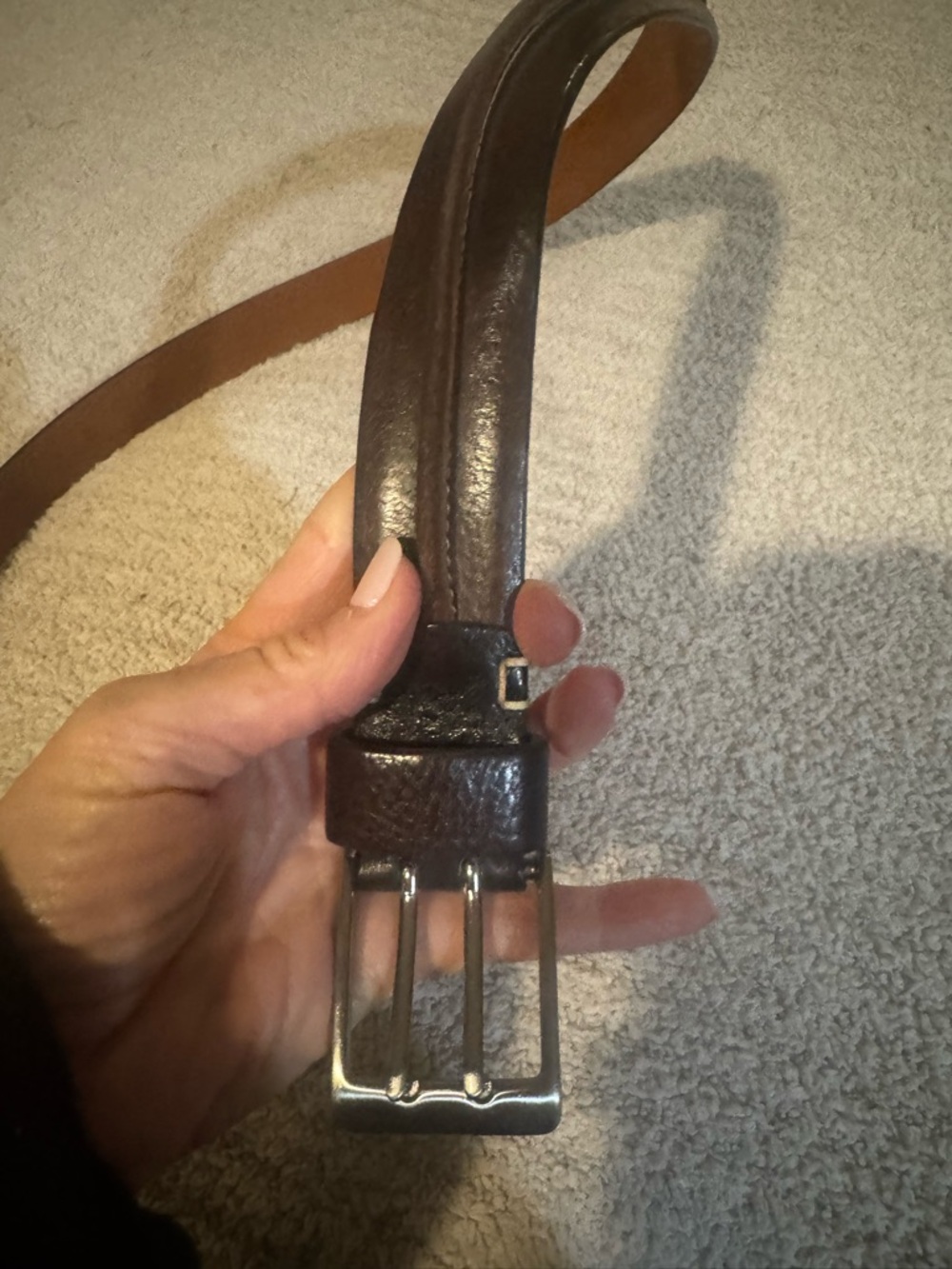 Cole Haan Dark Brown Leather Men’s Belt with Silver Buckle